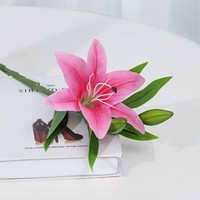 Bunga Lily Artificial Laris Manis, Sentuhan Realistis PU, Buket Bunga Lily untuk Dekorasi Pernikahan, 3 Tangkai Bunga Artificial