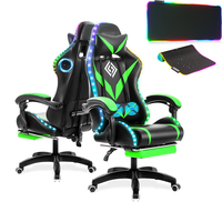 Logo brodé vert Bon fournisseur Tapis de souris personnalisé gratuit Chaise de jeu ergonomique inclinable avec lumière LED RVB avec repose-pieds