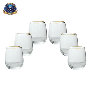 6 أكواب زجاجية على شكل بيضة أكواب شرب زجاجية للمياه بحافة ذهبية - Product Image 1