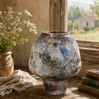 Vase à fleurs en céramique rustique Jossin avec finition artistique texturée pour la décoration de table de salon et accessoires de maison