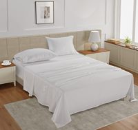 Draps de lit en tissu uni teint avec logo personnalisé, 100% coton, 400T, draps plats ajustés