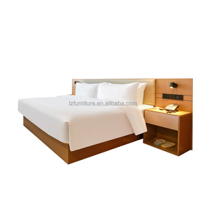 3 Star Hotel Bedroom Furniture Set Integrated <b>Headboard</b> Nightstands Custom Cheap King Queen Size MDF Wooden Plywood Bed Frame - Product Image 6