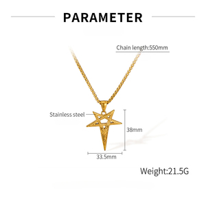 Collier pendentif œil <span class=keywords><strong>du</strong></span> <span class=keywords><strong>diable</strong></span> <span class=keywords><strong>pentagramme</strong></span> viking en acier inoxydable vintage hip hop, bijoux pour hommes - Product Image 6