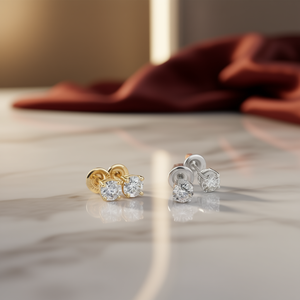 E1752 Orecchini a lobo in oro bianco con diamante naturale taglio brillante rotondo, gioielli da donna - Product Image 2