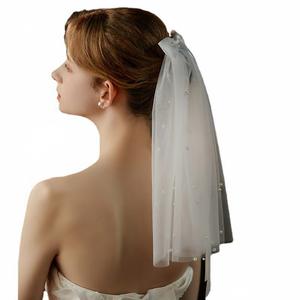 Short Pearl Wedding <strong>Veil</strong> with Bow Knot Two Tier Bachelorette Party White Bridal <strong>Veil</strong> <strong>Bride</strong> <strong>to</strong> <strong>Be</strong> Gift Flower Girl <strong>Veil</strong> - Product Image 4