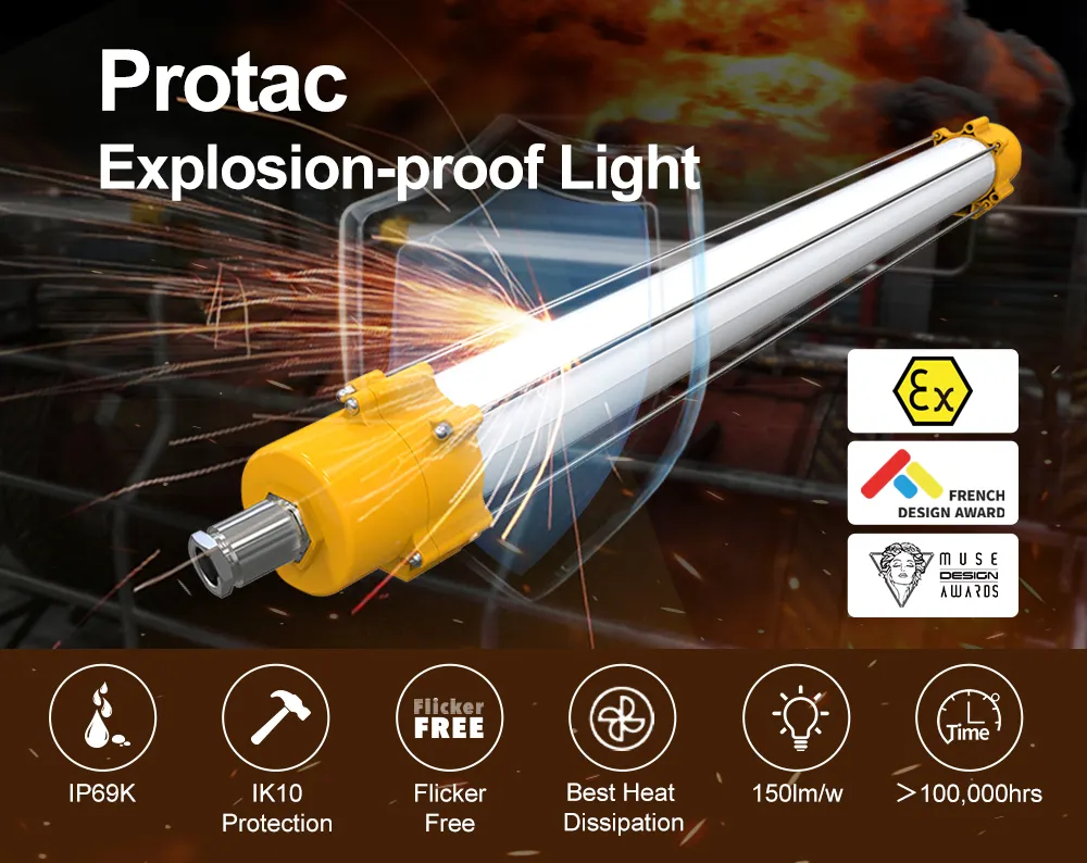 ATEX ha elencato 150Lm/W IP69K luce lineare a LED a prova di esplosione