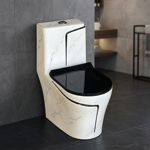 มาตรฐาน ovs Ada ที่ทันสมัยแบบชิ้นเดียวติดตั้งบนพื้นห้องน้ำเซรามิก siphonic WC ที่คลุมที่นั่งสีดำสำหรับห้องน้ำ - Product Image 1