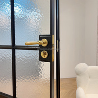 Porte-fenêtre vintage en métal avec cadre étroit en verre pour cour, cuisine ou salle de bain Portes françaises à cadre mince en aluminium noir pour la maison