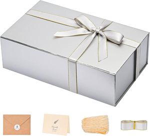 Caja de Regalo Plateada con Cierre Magnético, Cinta, Tarjeta y Relleno de <span class=keywords><strong>Papel</strong></span> Triturado <span class=keywords><strong>para</strong></span> Regalos, Graduaciones, Navidad - Product Image 1