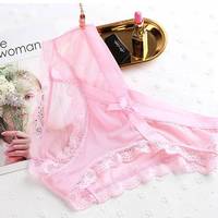 Braguitas de encaje con lazo sexy, color nude, de talle bajo, realzan los glúteos, transpirables, sin costuras, ropa interior triangular para mujer