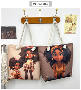 Sacs à main pour dames <span class=keywords><strong>Ote</strong></span> <span class=keywords><strong>Bags</strong></span> Coarse Rope Joker Beach Printed Canvas Thick Rope Omen Versatile Art Fashionable Beach Shopping Bag - Product Image 2