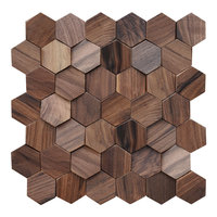 Wallpaper/Panel Dinding Dekoratif Mosaik Kayu Solid Walnut Hitam Heksagonal Cina yang Menyerap Suara