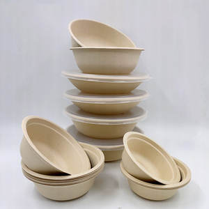 Bol en bagasse marron personnalisé, écologique, 150 mm, matériau de qualité alimentaire, robuste, anti-fuite, pour salade de fruits à emporter - Product Image 1