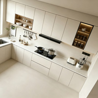 Meuble de cuisine modulaire moderne crème sur mesure en mélaminé et MDF, en kit pour entrepreneur, vente en gros