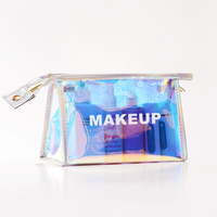 Pochette de maquillage holographique en pvc Transparent, sac à cosmétiques de plage Transparent à fermeture éclair avec bouton