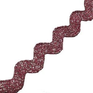 Diy pakaian jahit pita poliester Zic Zag, kostum Natal metalik berkilau, potongan renda emas merah melengkung 8mm - Product Image 6