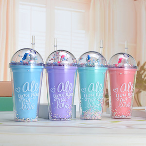 Zhen Ai 450Ml Double Walled Plastic Straw Cup Bpa Free Portable Water Bottle For Girls And Children Party Gift Cup - Product Image 2