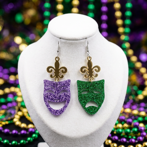 Boucles d'oreilles <span class=keywords><strong>masque</strong></span> Mardi Gras, pailletées violettes et vertes, asymétriques, motif fleur de lys, bijoux de carnaval, cadeau, vente en gros - Product Image 4
