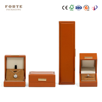 Boîte à bijoux en cuir PU anti-poussière FORTE, ensemble de boîtes à bijoux de luxe marron, boîte à collier et à bague personnalisée pour bijouterie