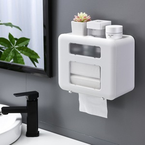<b>Wall</b> Mounted Tissue <b>Box</b> Toilet Paper Holder Waterproof Rectangular Multipurpose Bathroom Storage White - Product Image 1