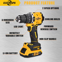 Perceuse à percussion sans balais 3/8'' avec batterie, visseuse électrique 60 Nm, lumière LED, vitesse variable pour le perçage du bois à domicile