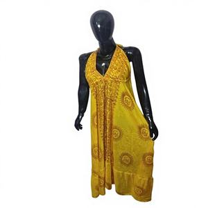 Vestido Maxi Casual de Verano para Mujer, Tejido en Rayón, con Estampado Om Mantra, Espalda Descubierta, para Fiestas, Venta al Por Mayor desde India, en Varios Colores - Product Image 1