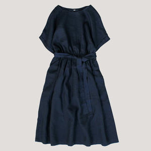 Robes pour femmes simples et personnalisées à col rond ceinture une pièce à manches courtes robes pour filles respirantes robes décontractées en lin ample - Product Image 4