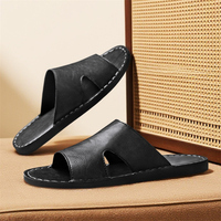 Sandales plates sans talon pour hommes toutes saisons, en cuir microfibre, semelle intermédiaire en caoutchouc, respirantes, antidérapantes, à enfiler, grande taille 48