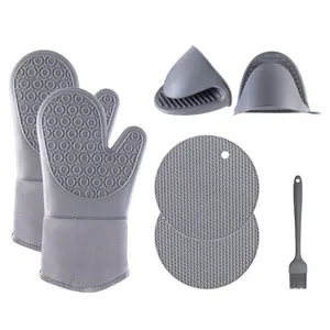 6pc 7pc Set Hitze beständigkeit Silikon Küchen ofen handschuhe und Top flappen Mini handschuhe Hot Pads Backen Kochen Basting Brush Sets