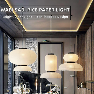 Lámpara Colgante de Papel de Arroz Estilo Japonés Wabi Sabi, Altura Ajustable, Luz LED Regulable, Luz Blanca Cálida para Salas de Estar Modernas - Product Image 2