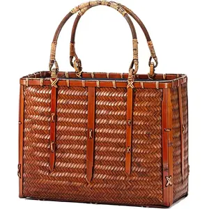 순수 수제 대나무 짠 핸드백 일본 문학 대나무 가방 대나무 바구니