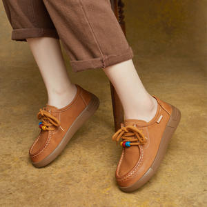 Nouvelles chaussures plates rétro en cuir véritable faites à la main avec lacets et semelle souple pour femme, style plateforme, petites chaussures en cuir - Product Image 4