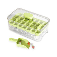 Bac à glaçons écologique de 64 pièces, bac à glaçons avec couvercle et bac de rangement et pelle à glace, bac à glaçons à démoulage facile