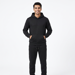 Survêtement d'hiver décontracté pour homme en polaire 100% polyester respirant avec logo frontal et fermeture à cordon de serrage, motif uni - Product Image 1