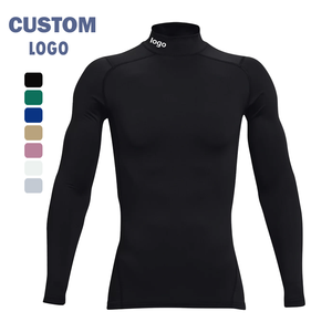 Custom Logo <strong>Men's</strong> Quick Dry Anti-Wrinkle Breathable Spandex/Polyester 200g Solid Sporty Fitness Training T-Shirt <strong>Turtleneck</strong> - Product Image 2