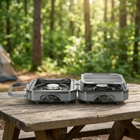 Barbecue à gaz compact pliable 2 en 1, plaque de cuisson antiadhésive, cuisinière à gaz portable, brûleur à gaz pour la cuisine en plein air