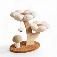 Arbre à chat série Fleur, tour à trois niveaux à design décalé, structure en bois, griffoir en sisal, plateforme en peluche pour chats d'intérieur