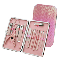 Kit de manucure et pédicure classique personnalisé en acier inoxydable rose, 16 pièces, 7 pièces, boîte professionnelle, durable, portable