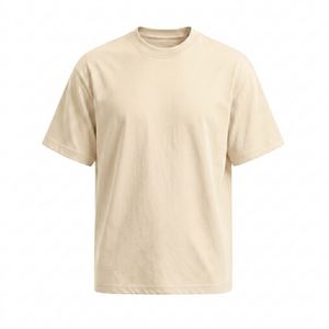 เสื้อยืดผู้ชายทรงหลวม 250GSM ผ้าฝ้าย 100% สไตล์เรโทรวอช  โลโก้แบบยูนิเซ็กส์ เสื้อยืดลำลองผู้หญิง สีเบจ - Product Image 3