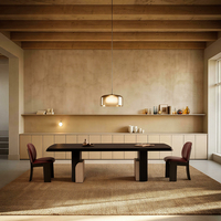 Table de salle à manger rectangulaire moderne de luxe en bois de 95 pouces avec placage et peinture micro-ciment, écologique, durable, assemblée pour 8 personnes
