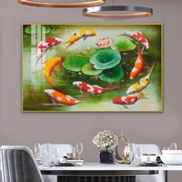 Peinture murale moderne de poisson Koi en porcelaine de cristal de luxe Lucky Koi, art moderne pour le salon, décoration de la maison