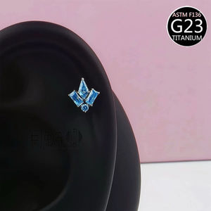 Piercing d'oreille Freya en Titane ASTM-F136 avec Zircon en forme de <span class=keywords><strong>feuille</strong></span> d'érable, Labret de mode à filetage interne, Bijoux de piercing corporel - Product Image 6