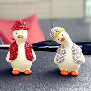 Cute Duck Ceramic <b>Car</b> <b>Ornament</b> with Red Scarf and Hat Contemporary Design Movable Dashboard Decor for Living Room - Product Image 1