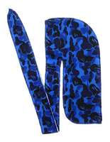 KIT 2 BANDANA DURAG PRETA E AZUL ROYAL VELUDO PARA WAVES HIP HOP