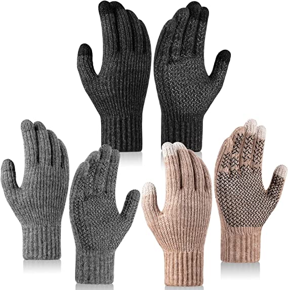Силиконовые Нескользящие вязаные перчатки, зимние плотные перчатки с разрезом на пальцах, эластичные вязаные шерстяные перчатки