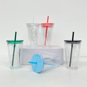 Gobelets à café en plastique acrylique à double paroi transparents pré-percés, plusieurs couleurs, 16 oz, 24 oz, avec bouchon en silicone - Product Image 4