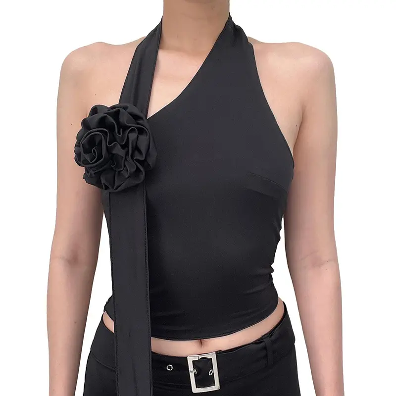 เสื้อแขนกุดเอวลอยลายดอกไม้สำหรับผู้หญิง,เสื้อกล้ามแบบเซ็กซี่ไม่มีสายรัดลายดอกไม้แฟชั่นฤดูร้อน