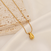 Collier Goutte d'Eau Lisse en Acier Inoxydable Plaqué Or 18K, Chaîne Serpent Mince, Pendentif Larme, Ras du Cou, Bijoux sur le Cou