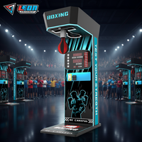 LEON Machine de test de force de frappe de boxe commerciale pour arcade, avec lumières clignotantes, garantie 1 an, interface en anglais, 1 joueur, en tôle