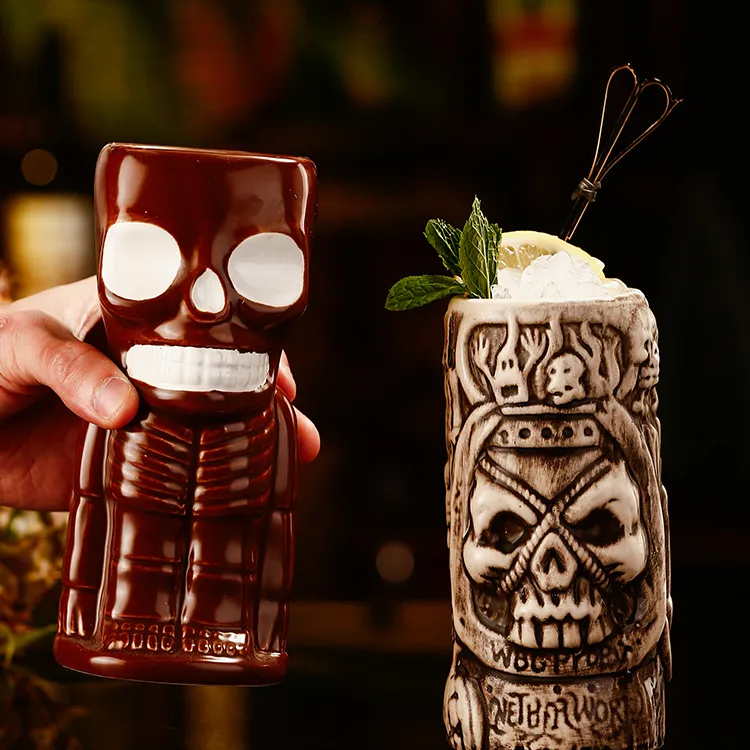 Schädel Keramik Tiki Becher Piraten Karibik Tiki hawaiianische Cocktail Tasse Keramikbecher Totem Tassen Bar Tiki Glas